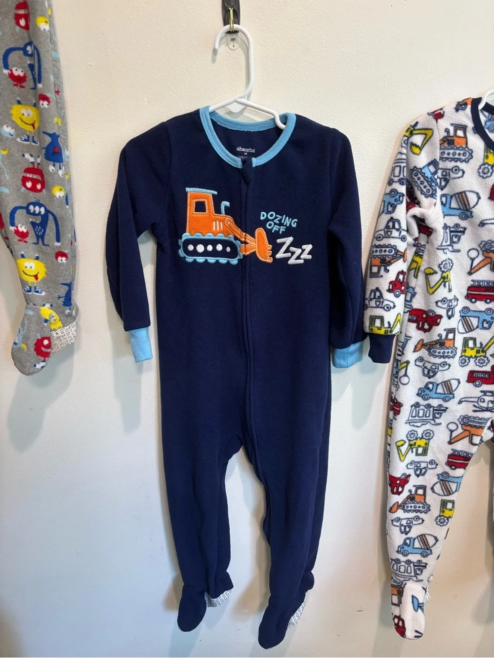 Fleece footie pajamas toddler boy 2T monsters an trucks winter